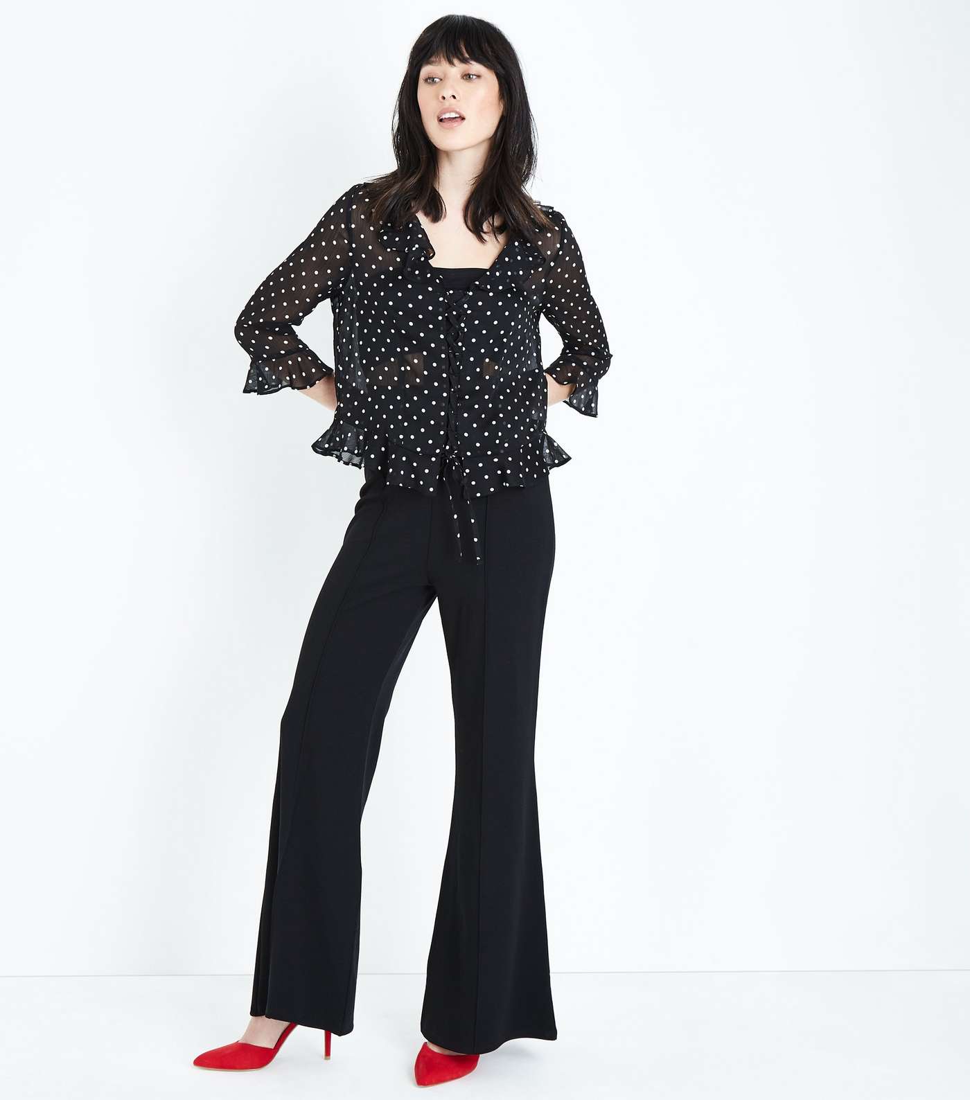 Cameo Rose Black Piped Flared Trousers