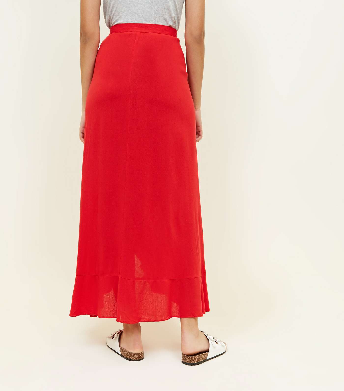Red Cheesecloth Maxi Wrap Skirt Image 3