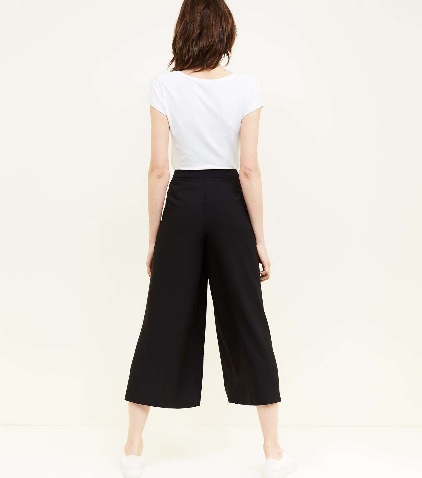 Black Wide Leg Cropped Trousers Image 3