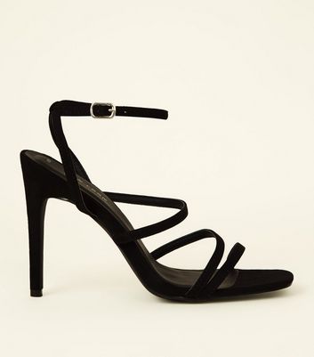 square toe strappy heels black