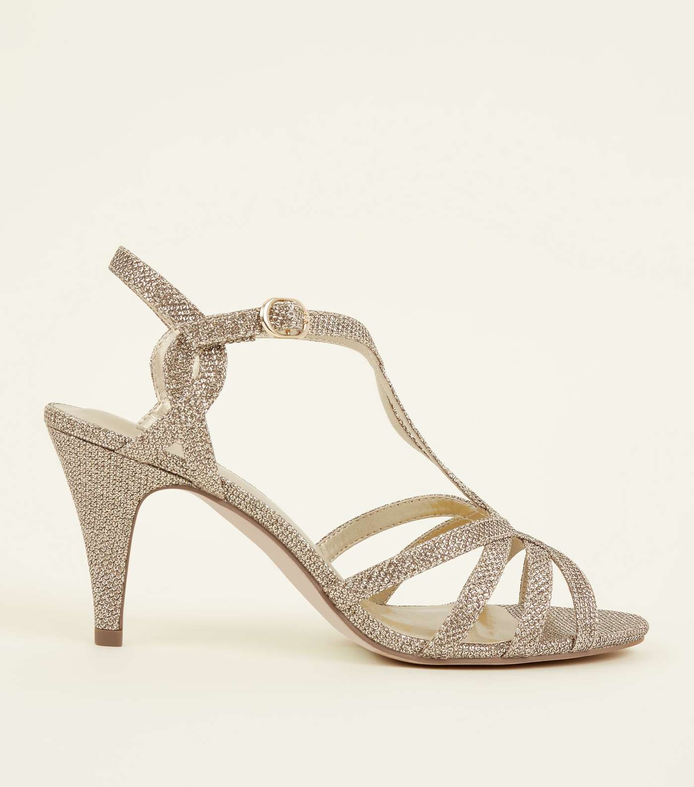 Wide Fit Gold T- Bar Strappy Sandals