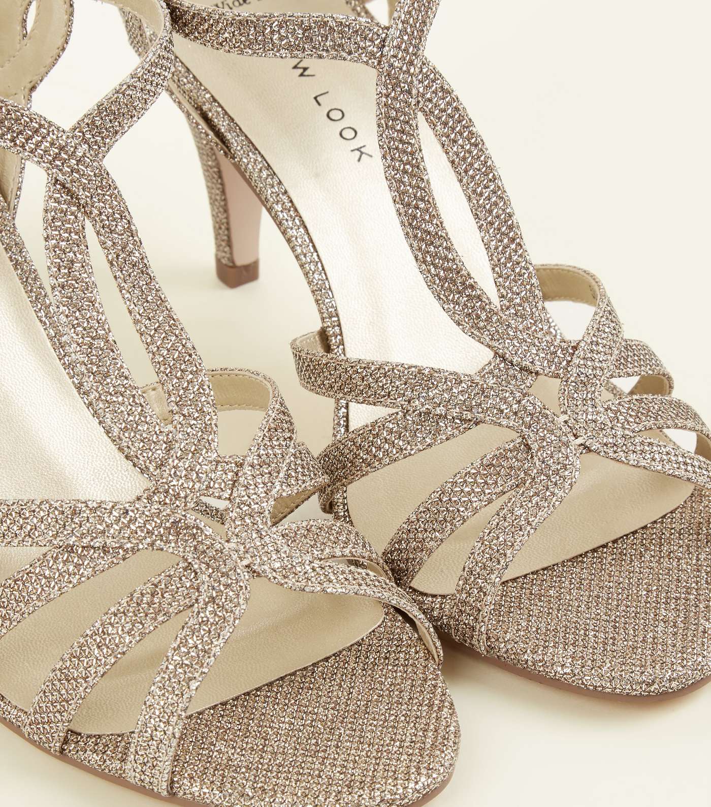 Wide Fit Gold T- Bar Strappy Sandals Image 3