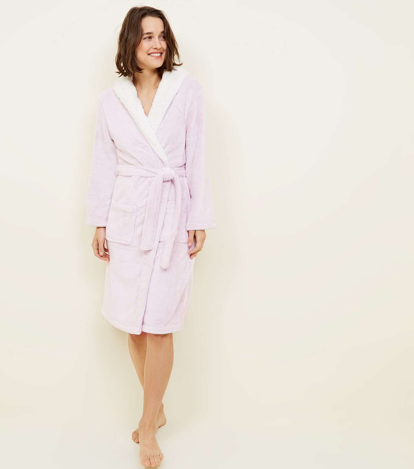 Pink Hooded Borg Trim Dressing Gown