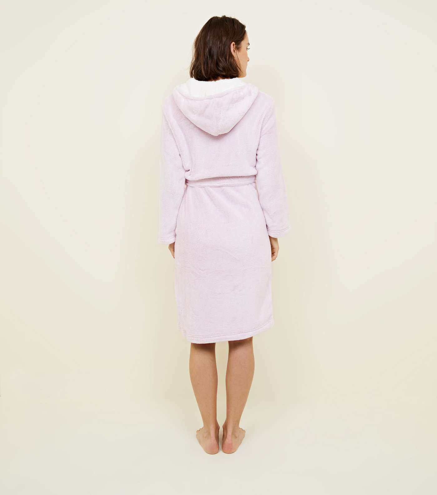 Pink Hooded Borg Trim Dressing Gown Image 3