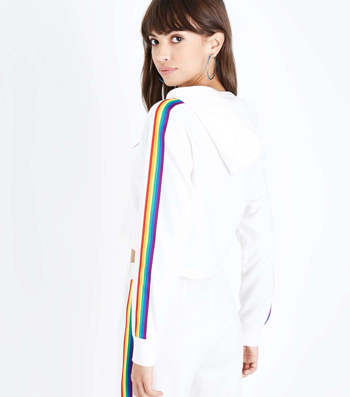 Cream Rainbow Stripe Sleeve Hoodie Image 3