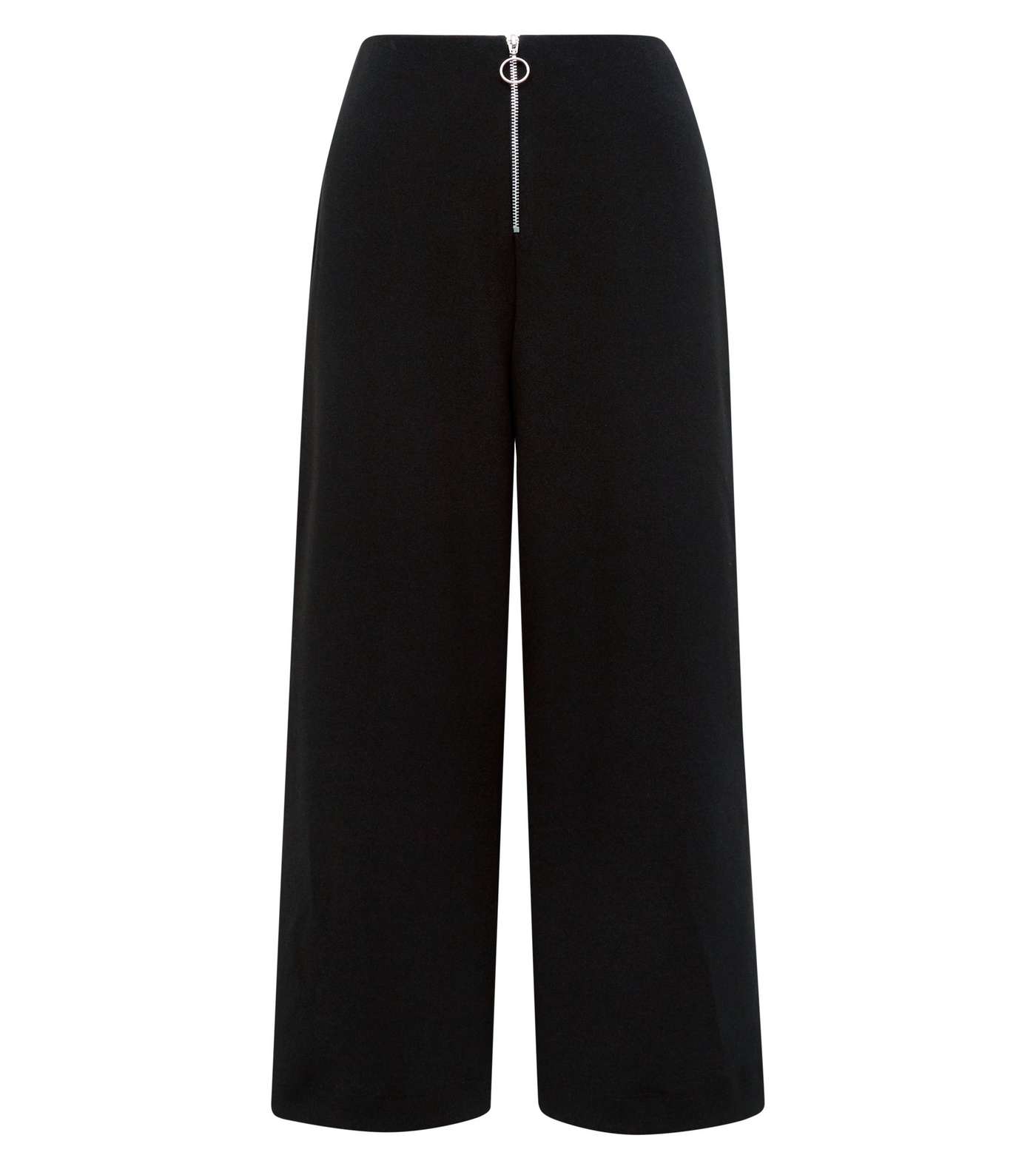 Black Ring Pull Zip Front Crepe Culottes Image 4