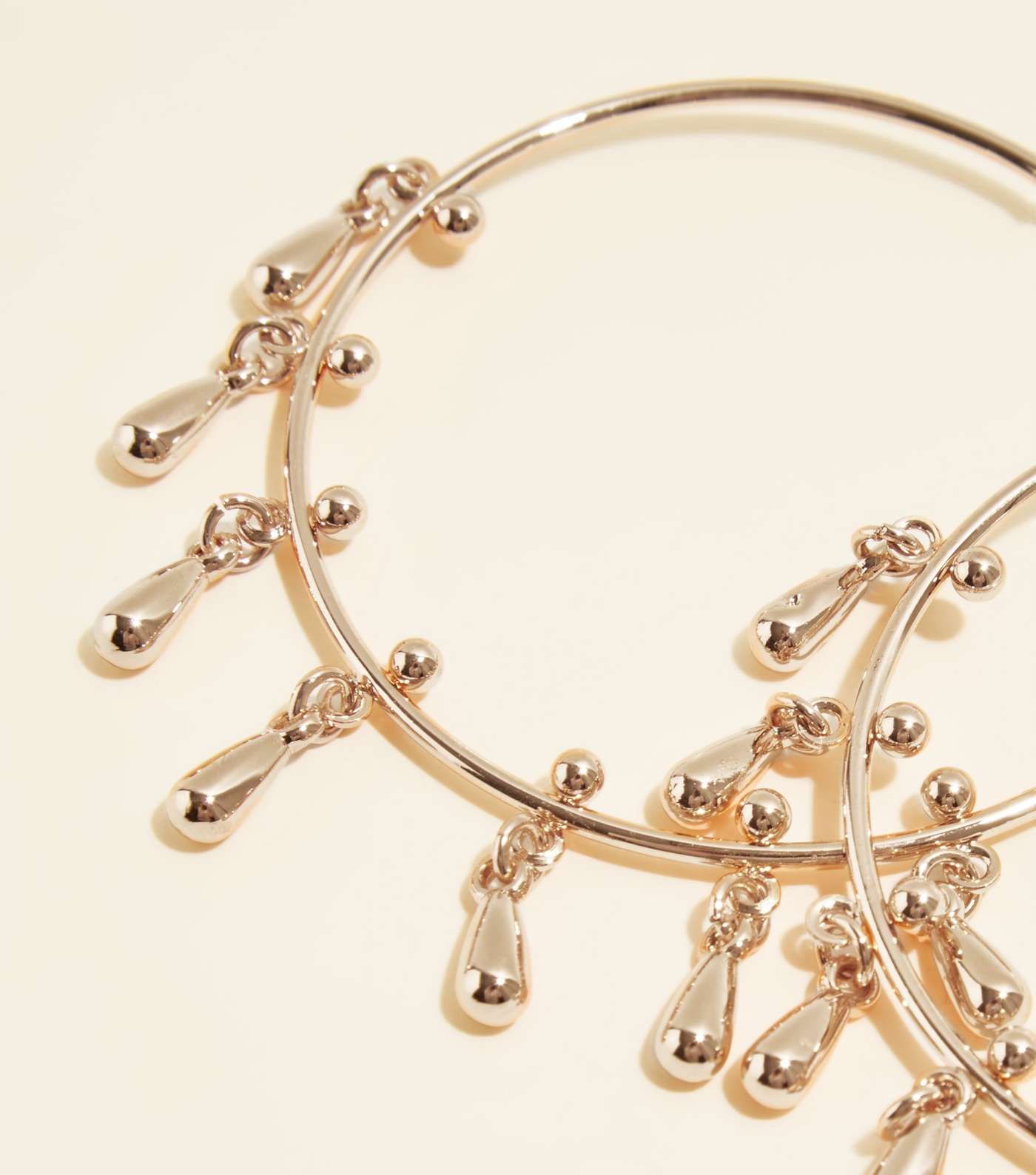 Rose Gold Beaded Drop Hoop Earrings Image 3