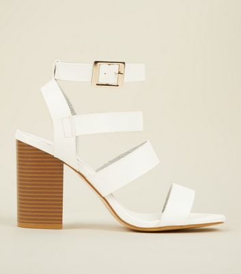 square toe white heel sandals