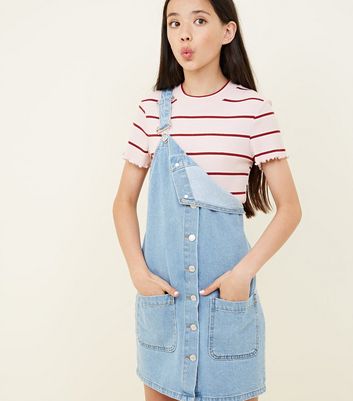 button up denim pinafore dress