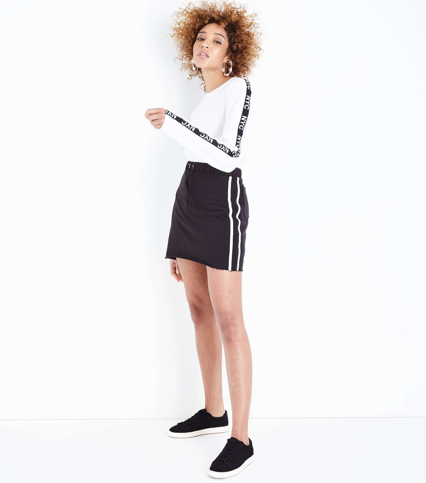 Black Side Stripe Drawstring Mini Skirt Image 2