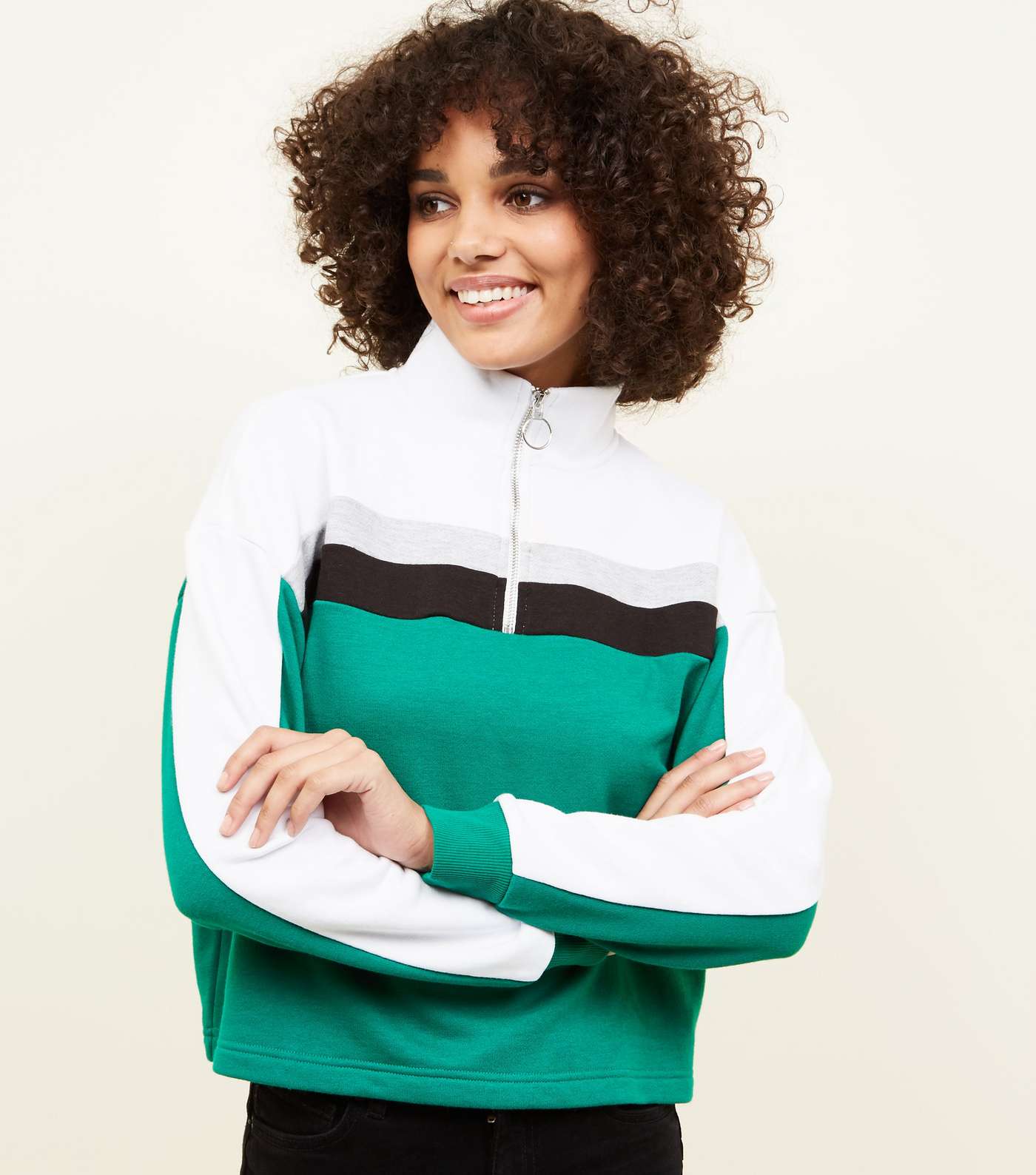 Green Colour Block Half Zip Sweatshirt