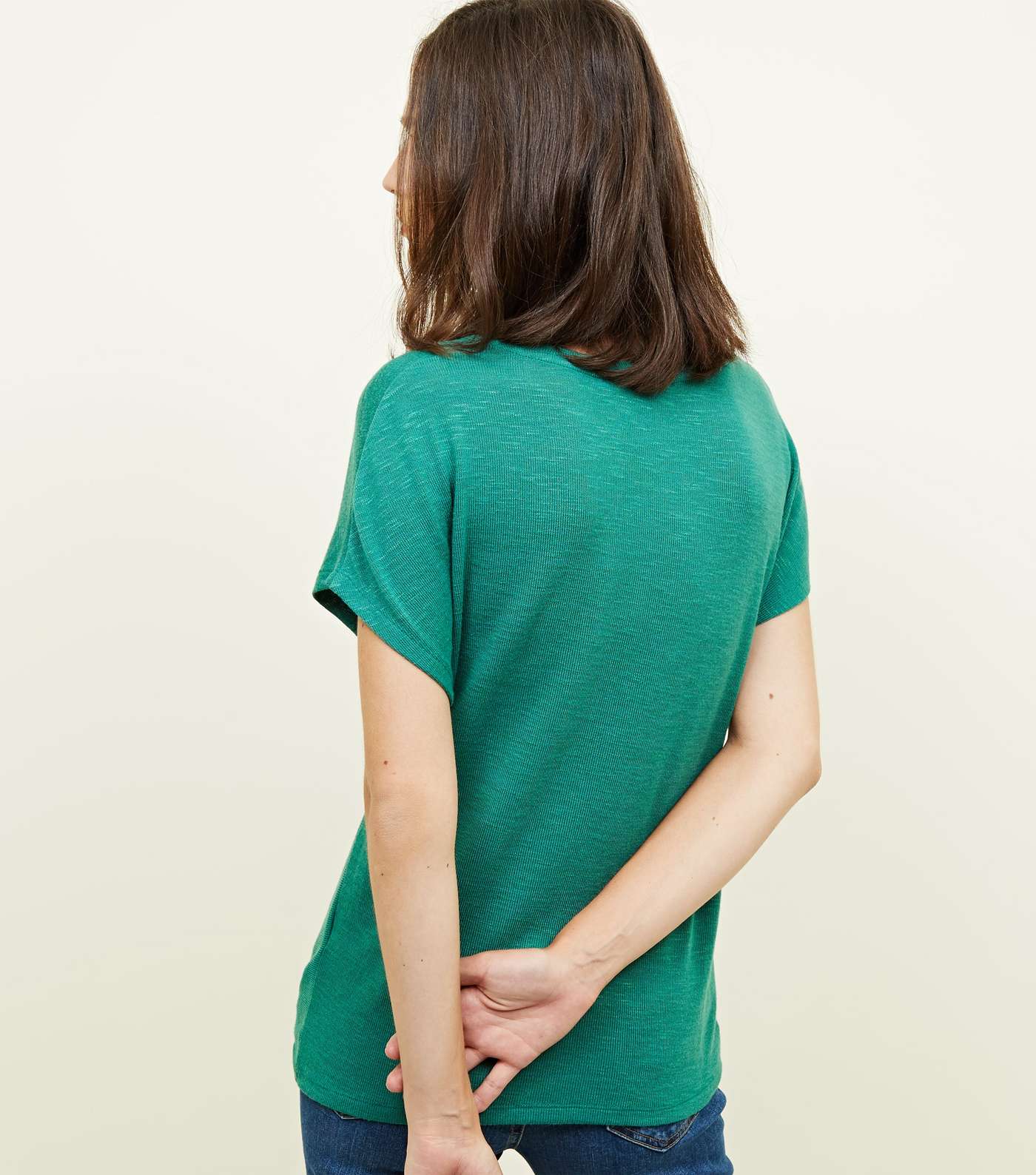 Green Twist Front Fine Knit T-Shirt Image 3