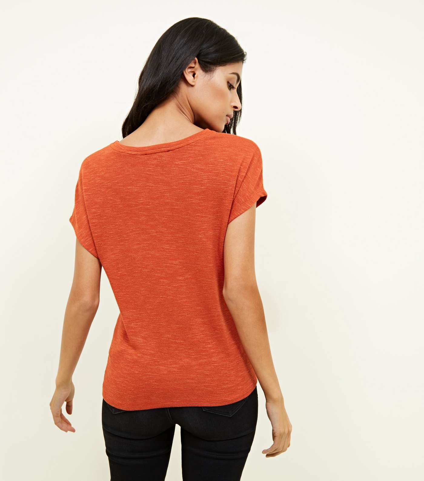 Orange Twist Front Fine Knit T-Shirt Image 3