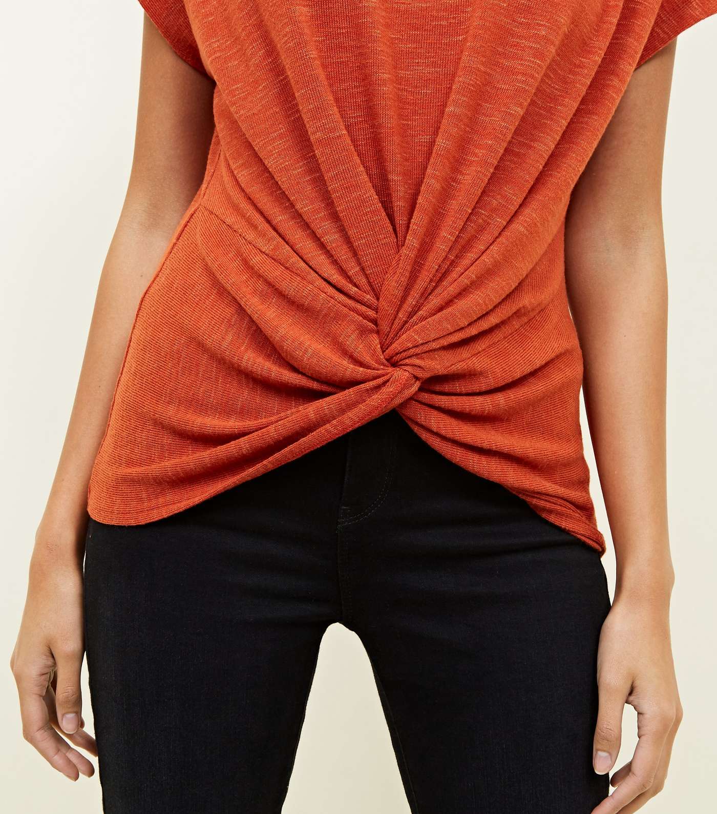 Orange Twist Front Fine Knit T-Shirt Image 5