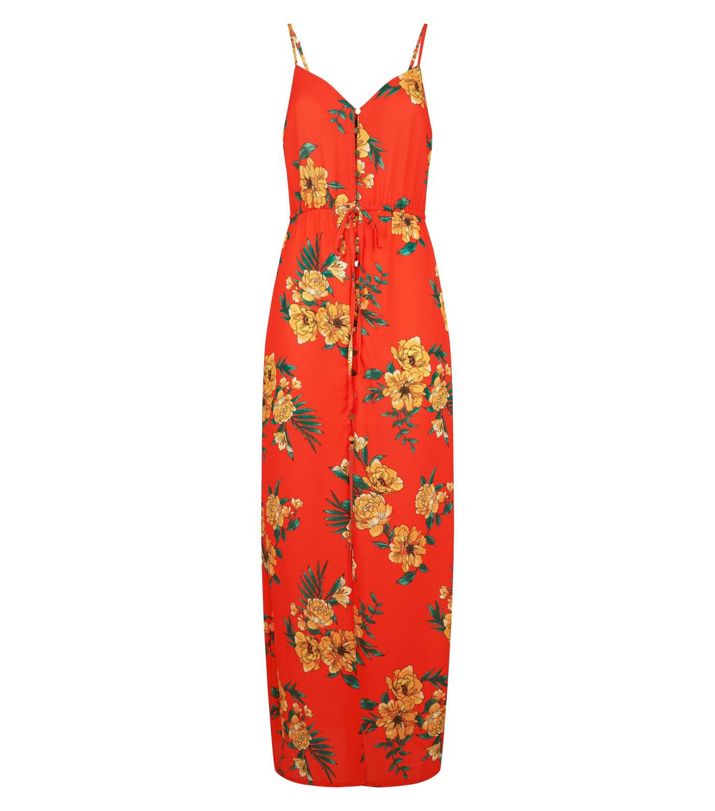 Red Floral Button Up Maxi Dress Image 4