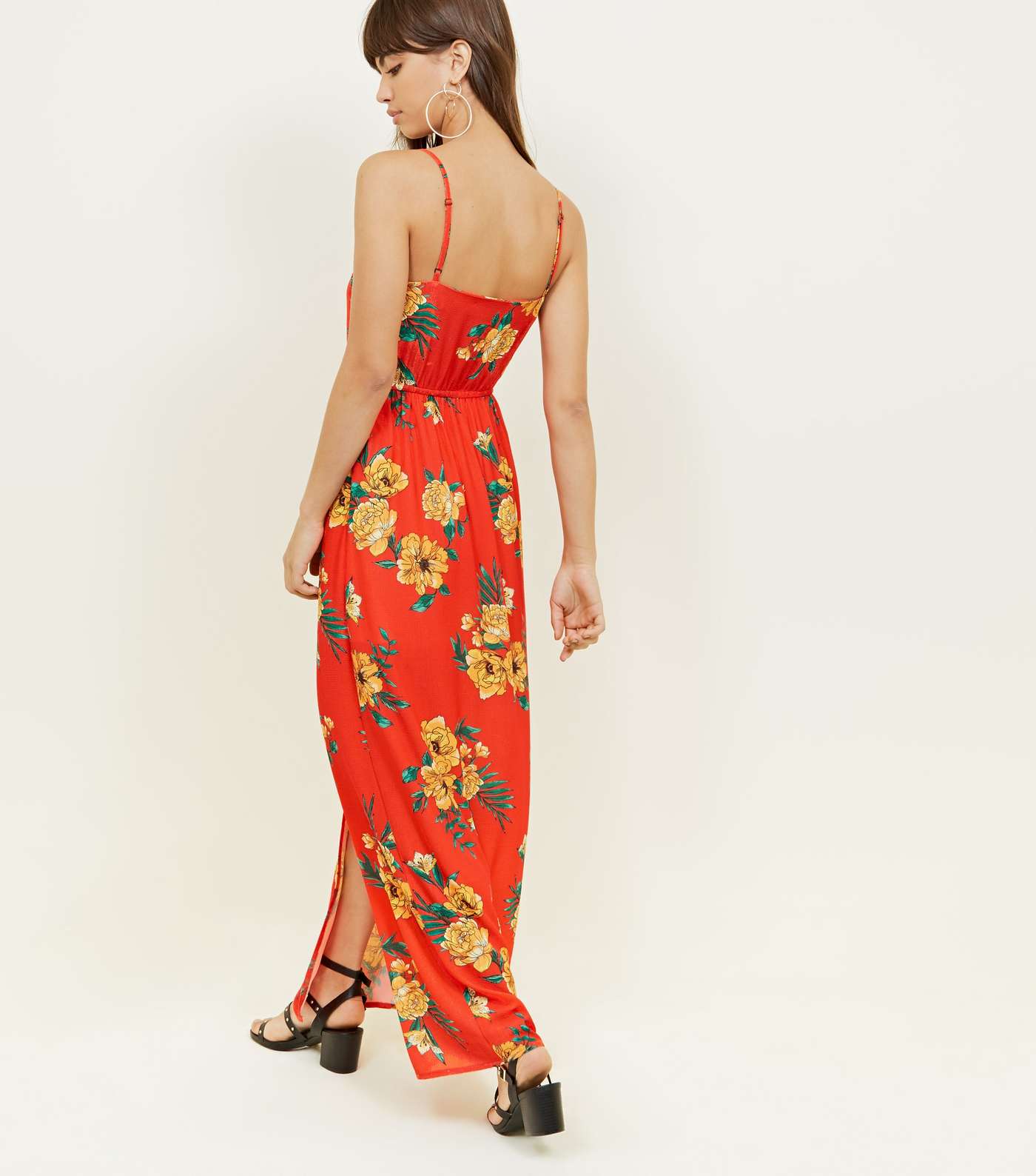 Red Floral Button Up Maxi Dress Image 2