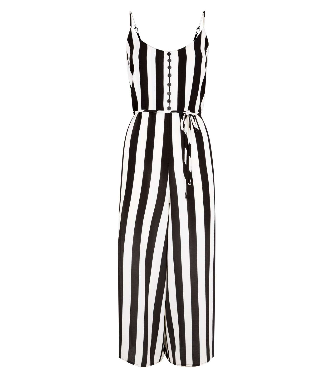Black Stripe Button Front Culotte Jumpsuit Image 4