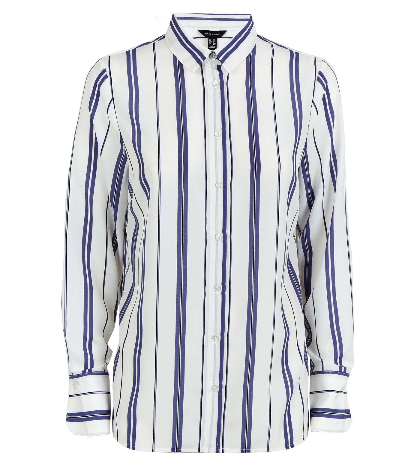 White and Blue Stripe Button Up Shirt  Image 4