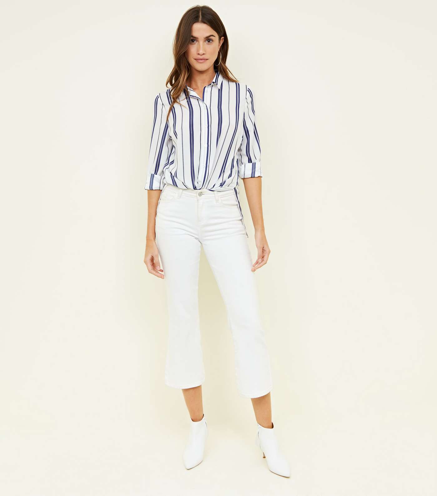 White and Blue Stripe Button Up Shirt  Image 2