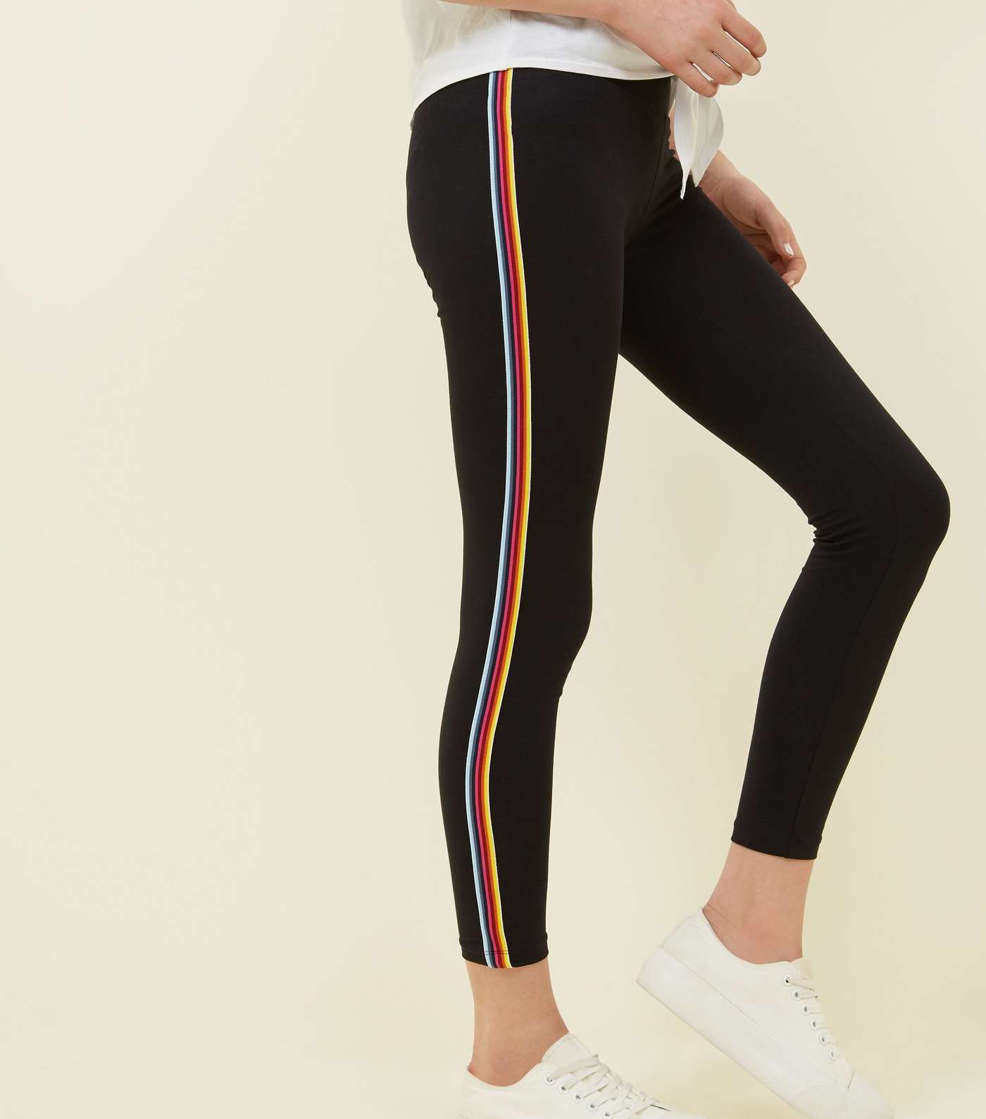Girls Black Rainbow Stripe Side Leggings Image 2
