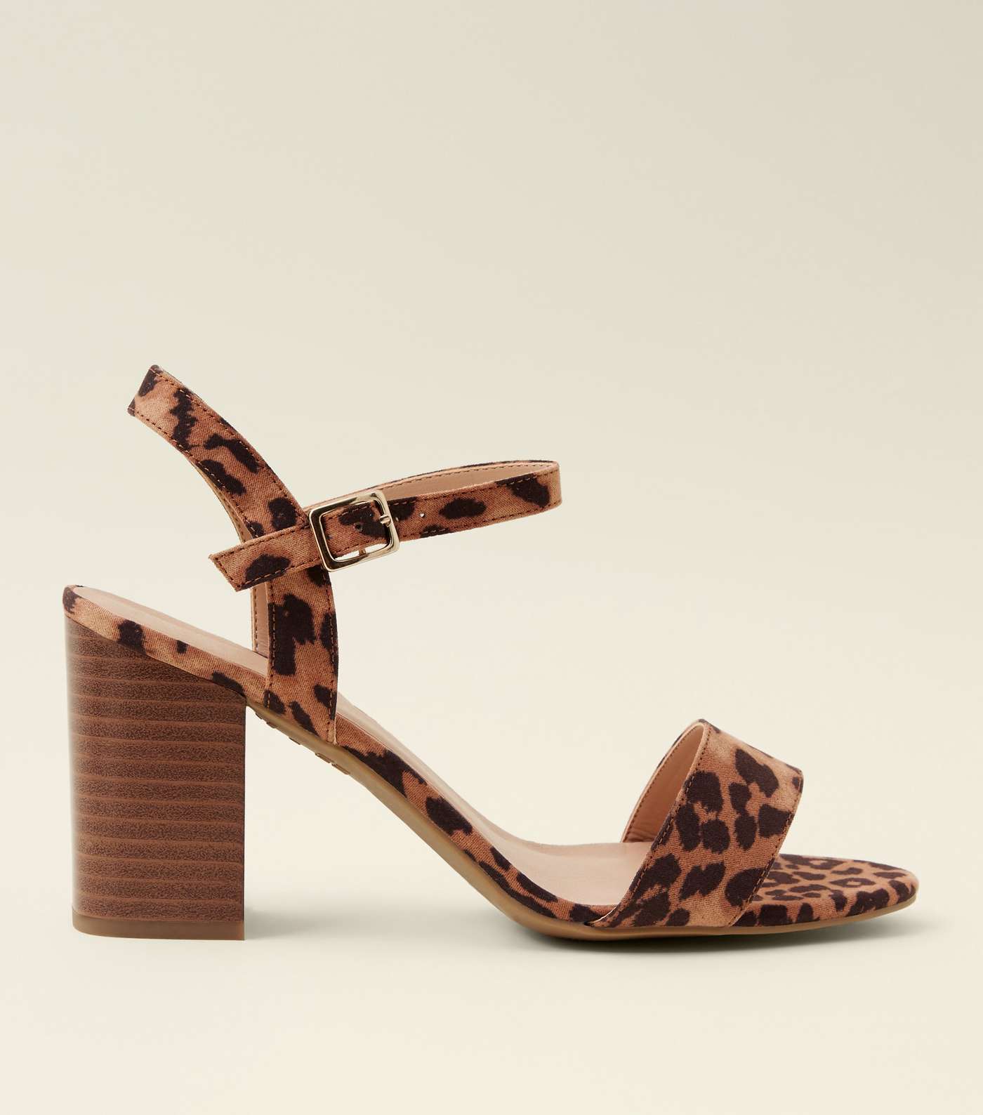 Wide Fit Stone Leopard Print Wooden Block Heels