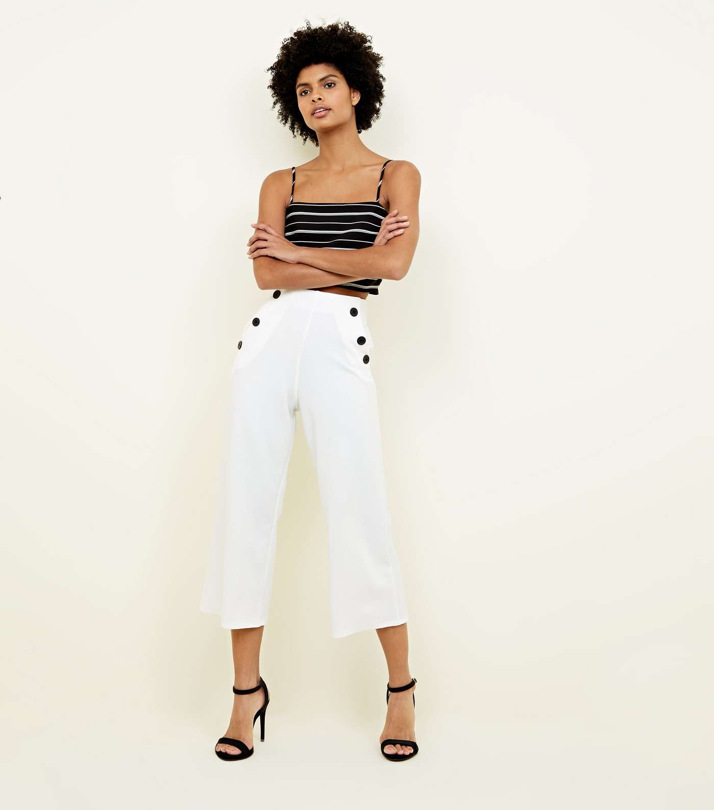White Scuba Button Side Cropped Trousers 