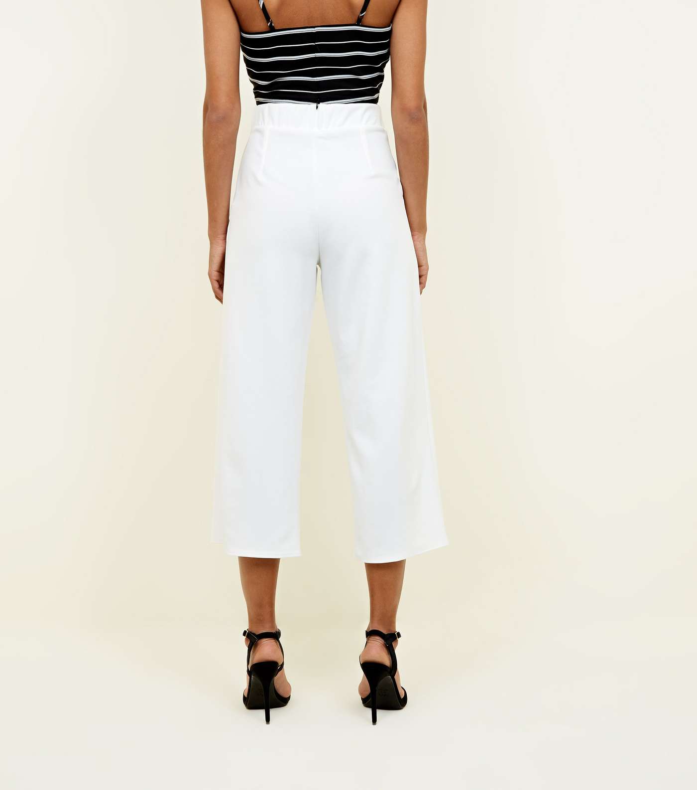 White Scuba Button Side Cropped Trousers  Image 3