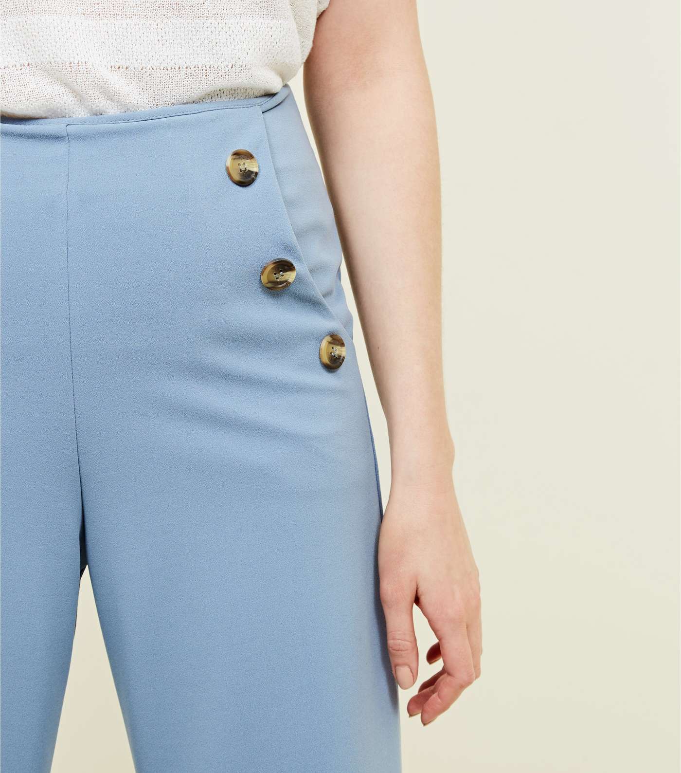Pale Blue Scuba Button Side Cropped Trousers  Image 5