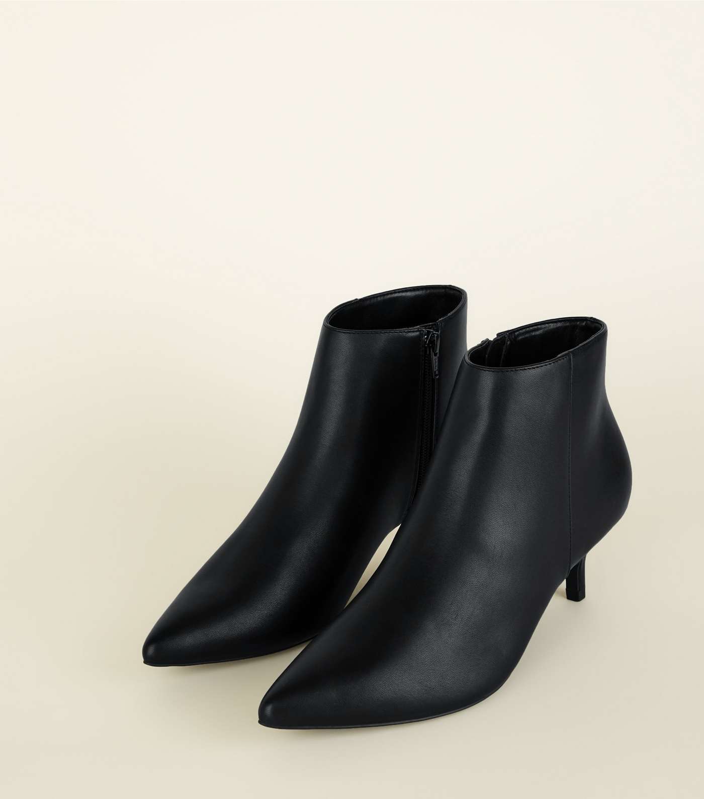 Black Leather-Look Kitten Heel Ankle Boots Image 4
