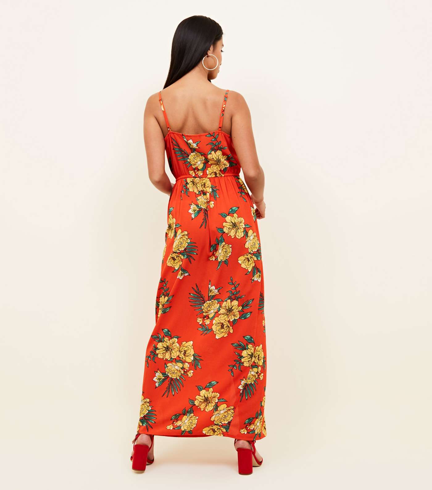 Petite Red Floral Button Front Maxi Dress  Image 3