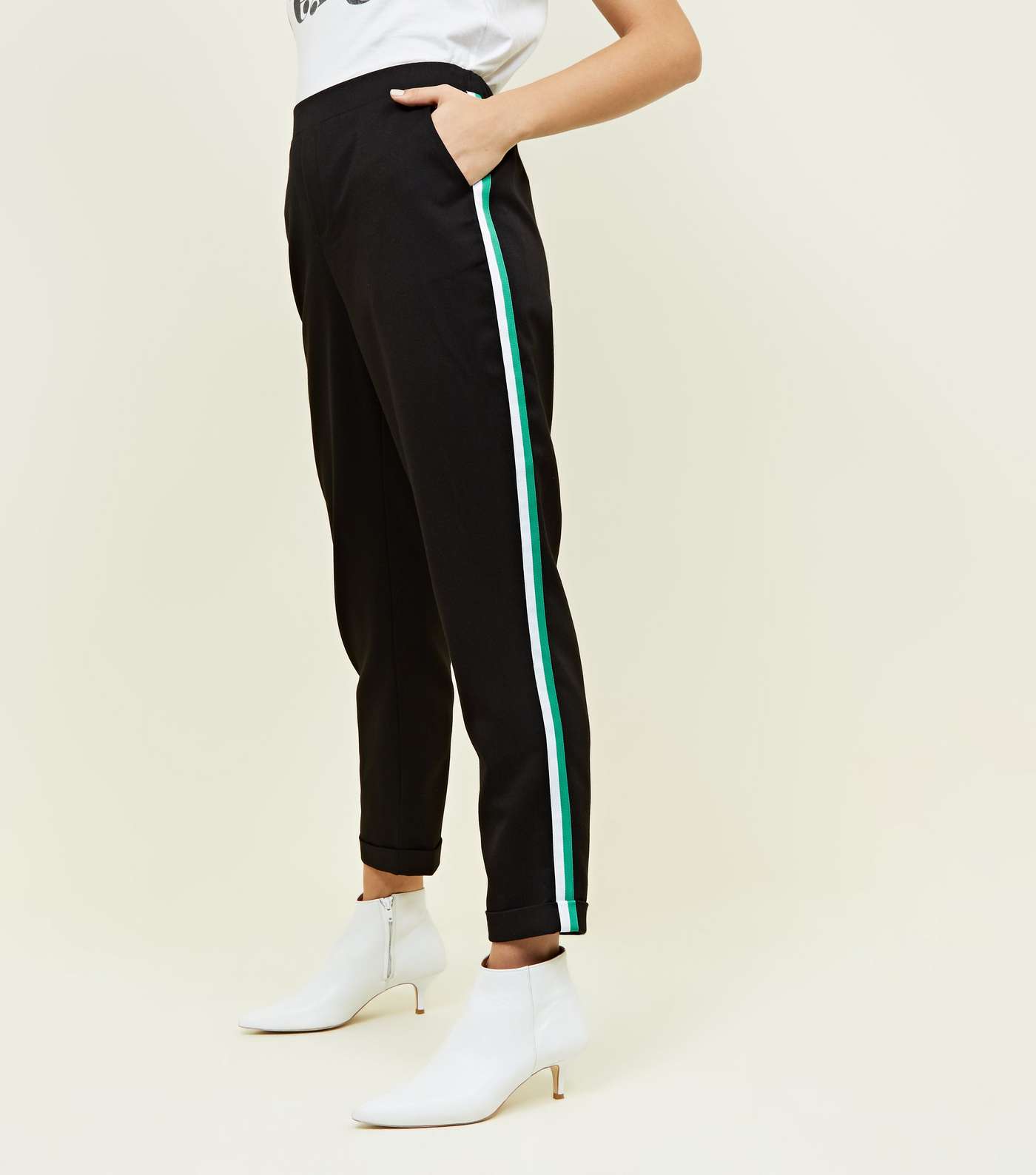 Green Side Stripe Slim Leg Trousers Image 2
