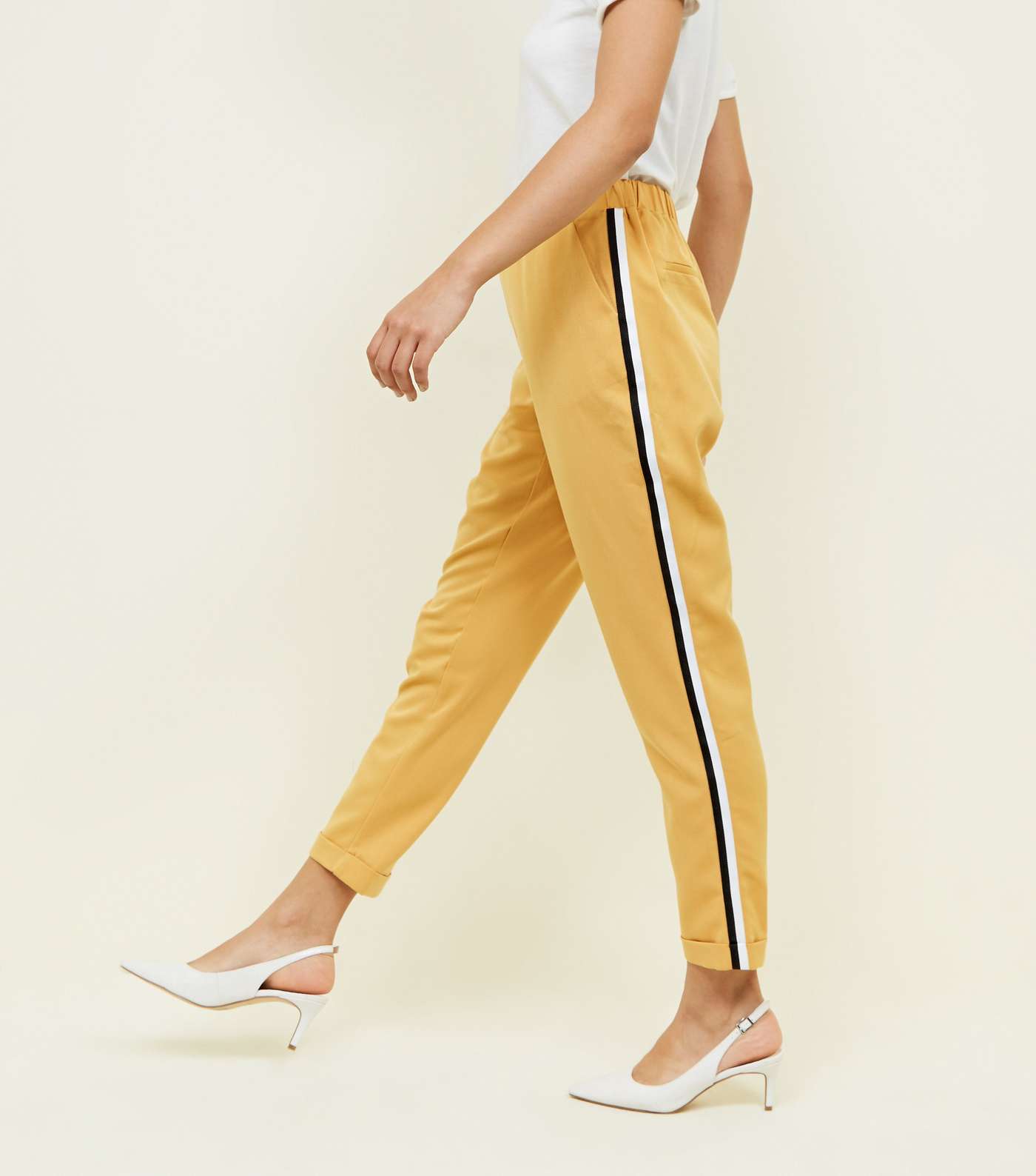 Mustard Side Stripe Slim Leg Trousers Image 2
