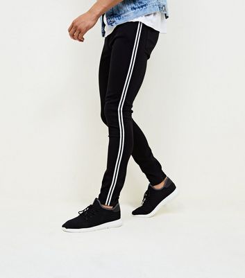 black jeans with side stripe mens