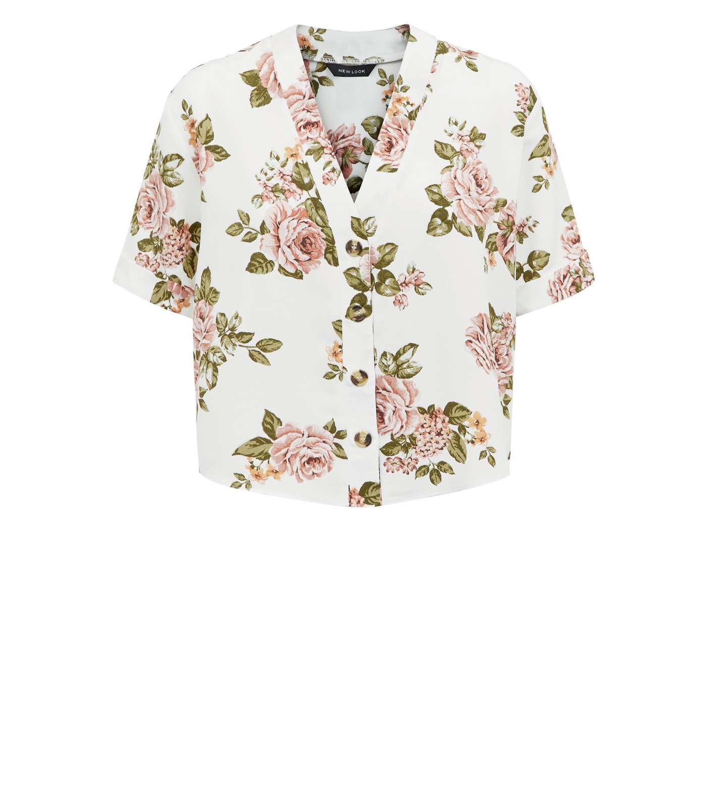 White Floral Short Sleeve Boxy Shirt Image 4