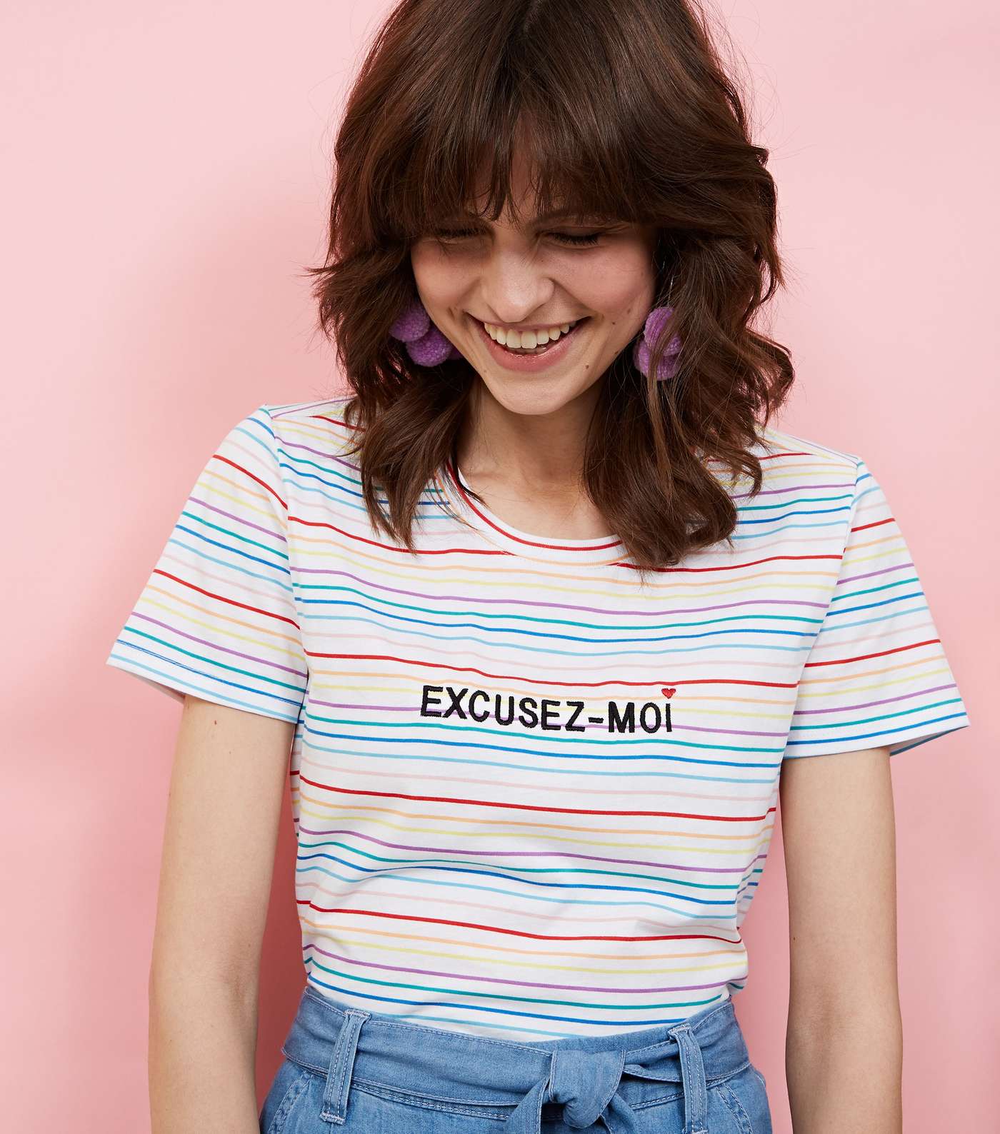 Rainbow Stripe Excusez Moi Embroidered T-Shirt Image 6