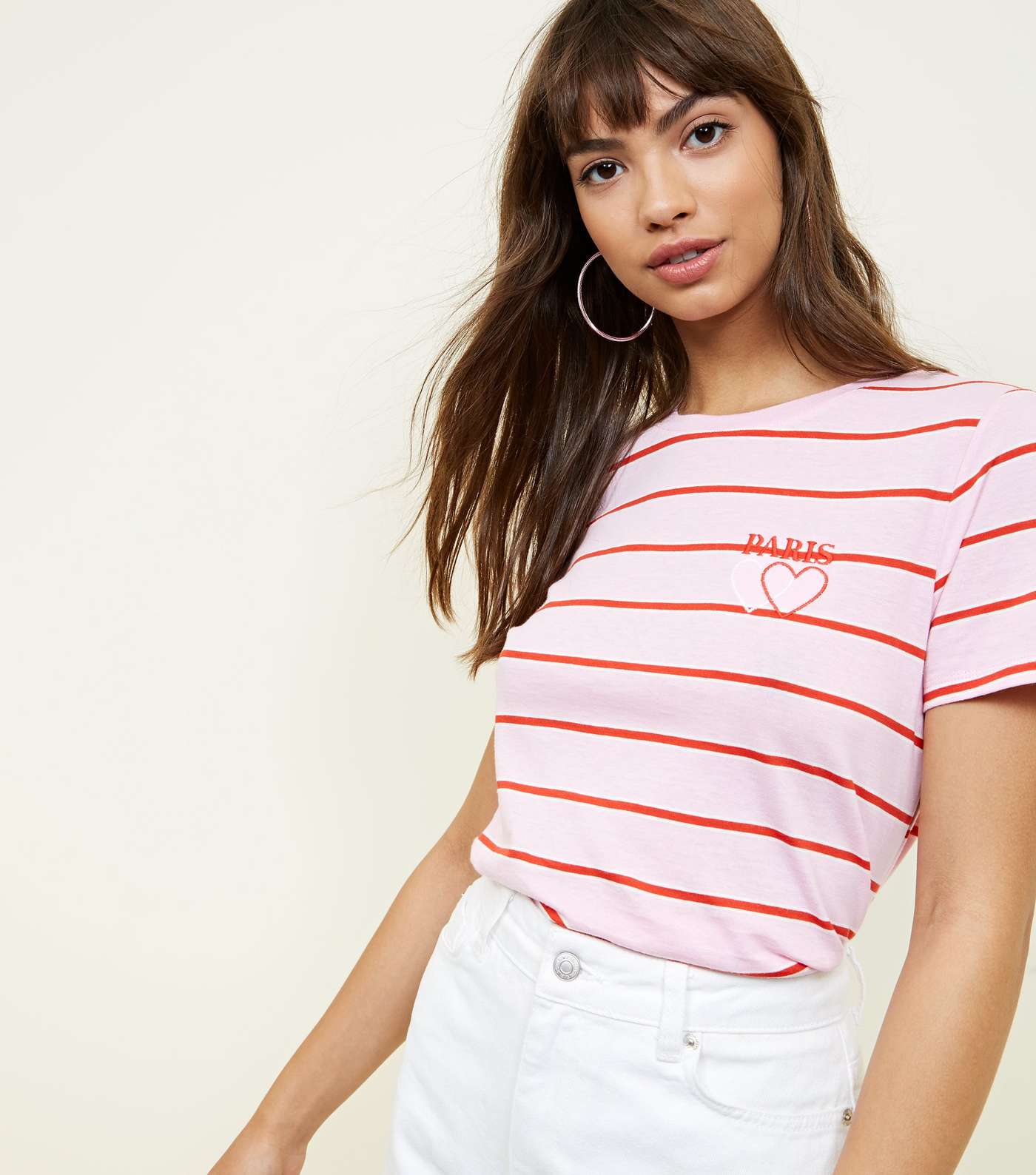 Pink Stripe Paris Heart Logo T-Shirt