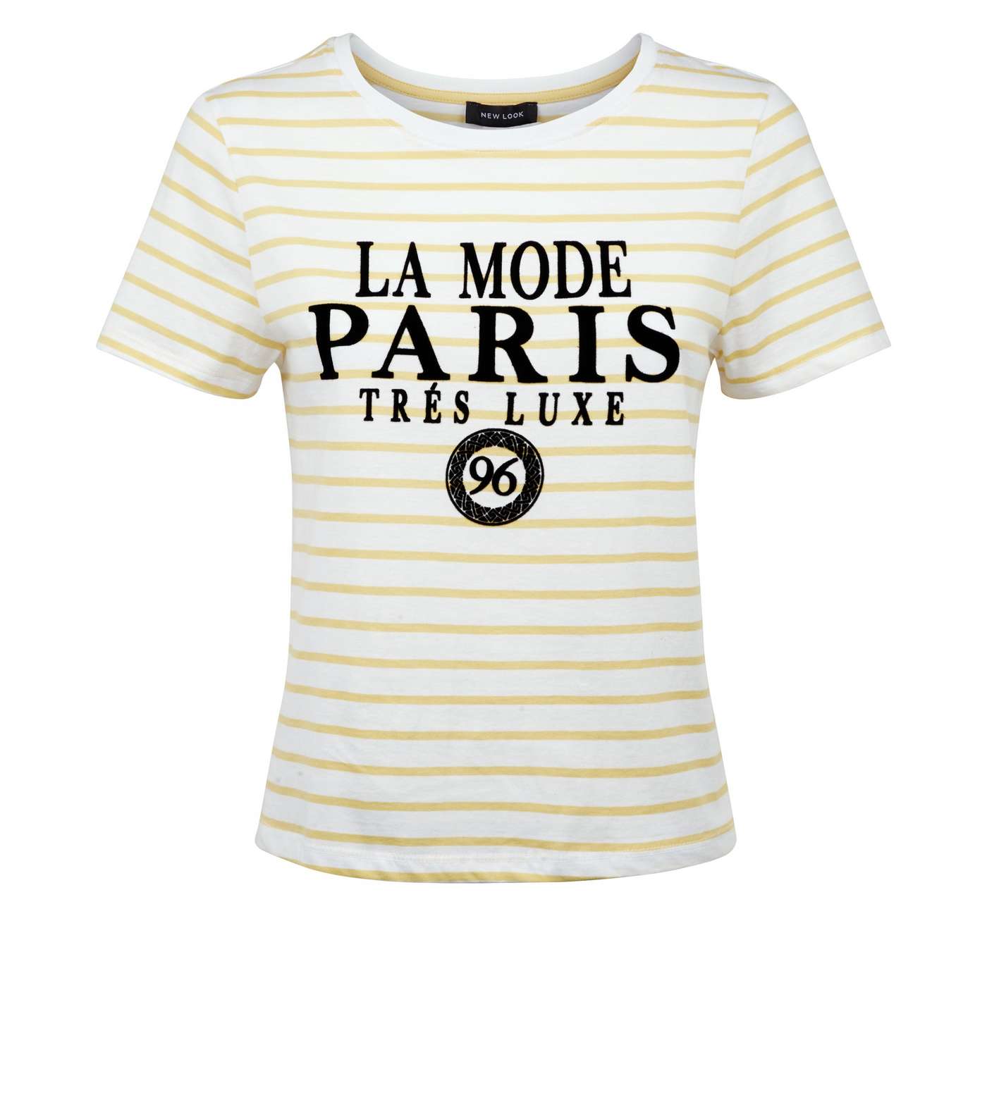 Yellow Stripe La Mode Paris Slogan T-Shirt Image 4