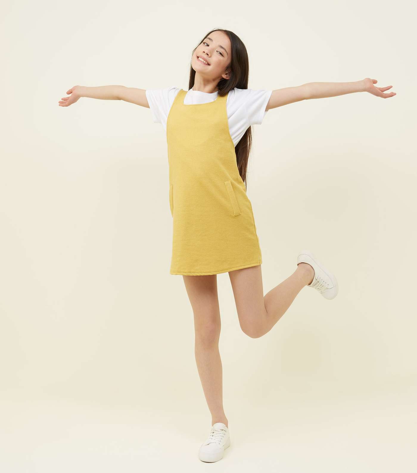 Girls Mustard Pinafore Dress Image 2