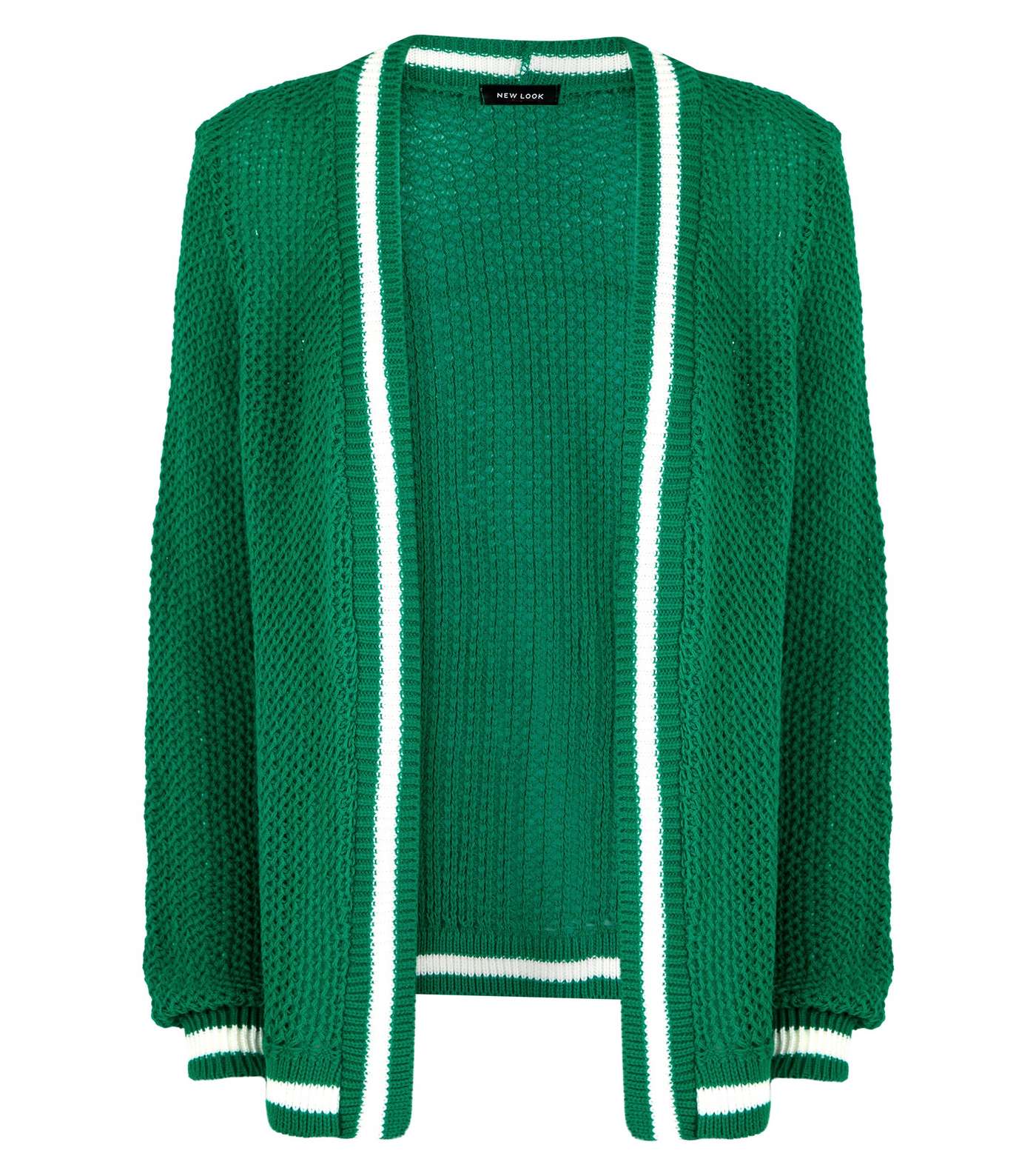 Green Contrast Stripe Knitted Cardigan Image 4