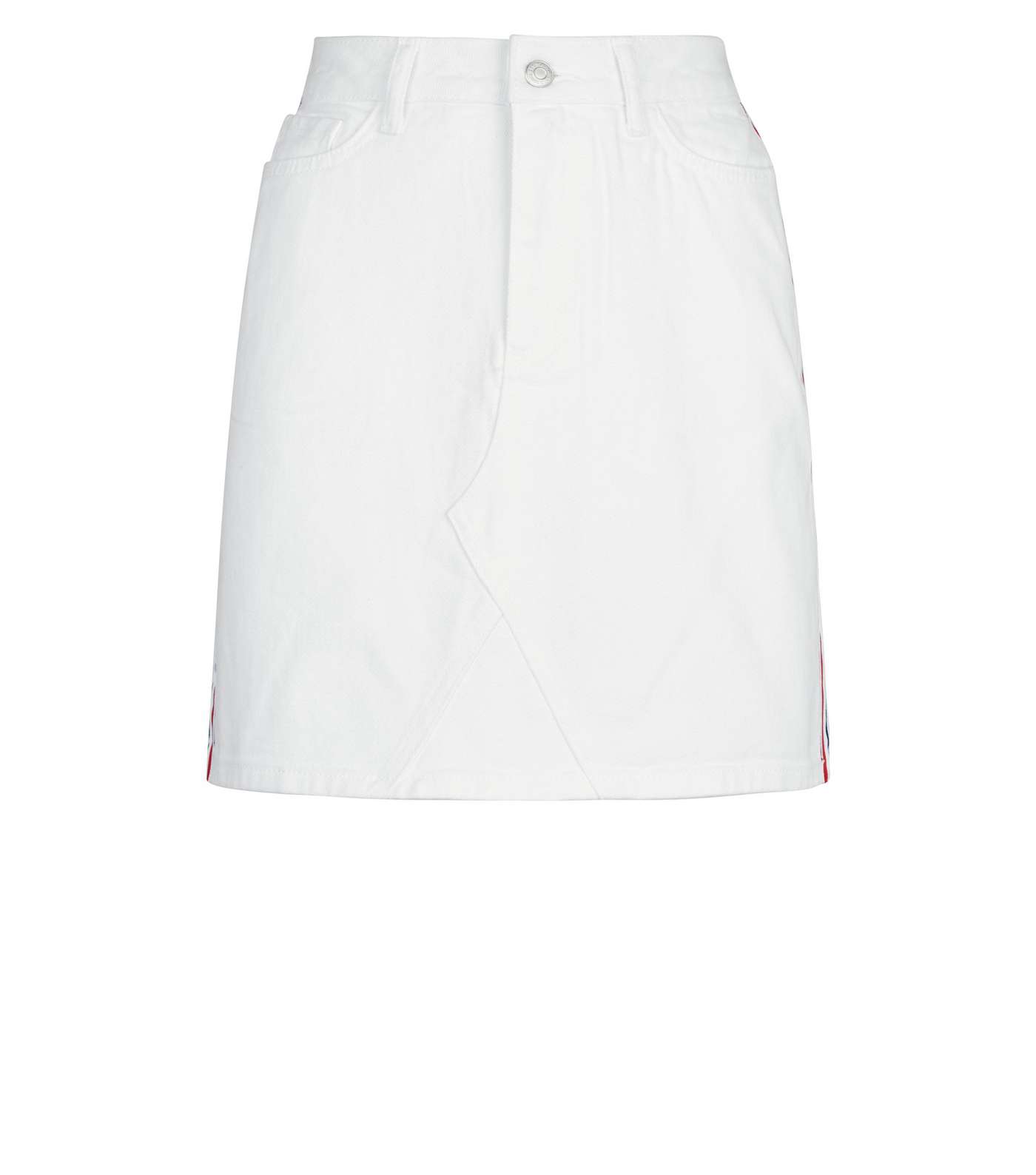 White High Waist Side Stripe Denim Skirt Image 4