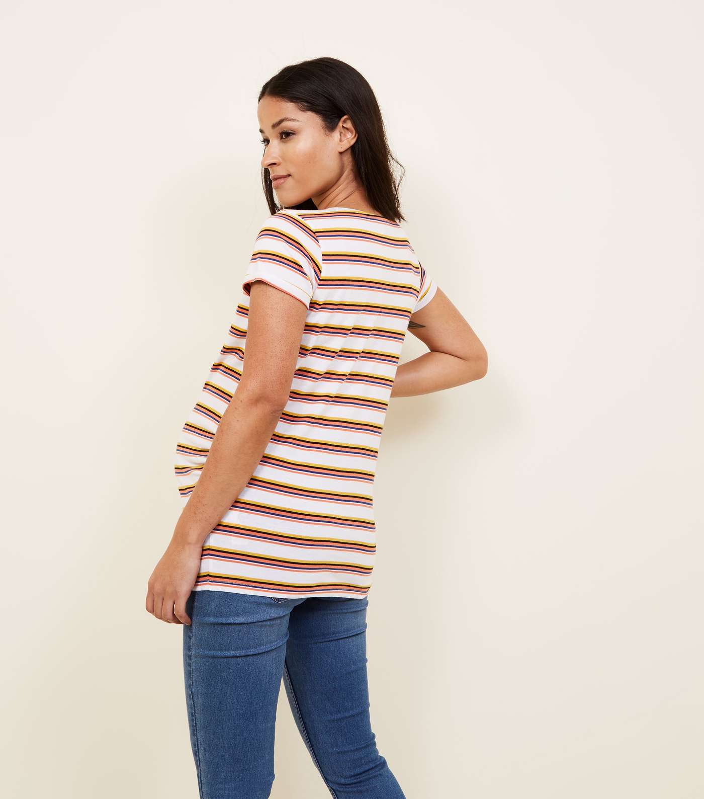 Maternity White Stripe Short Sleeve T-Shirt Image 3