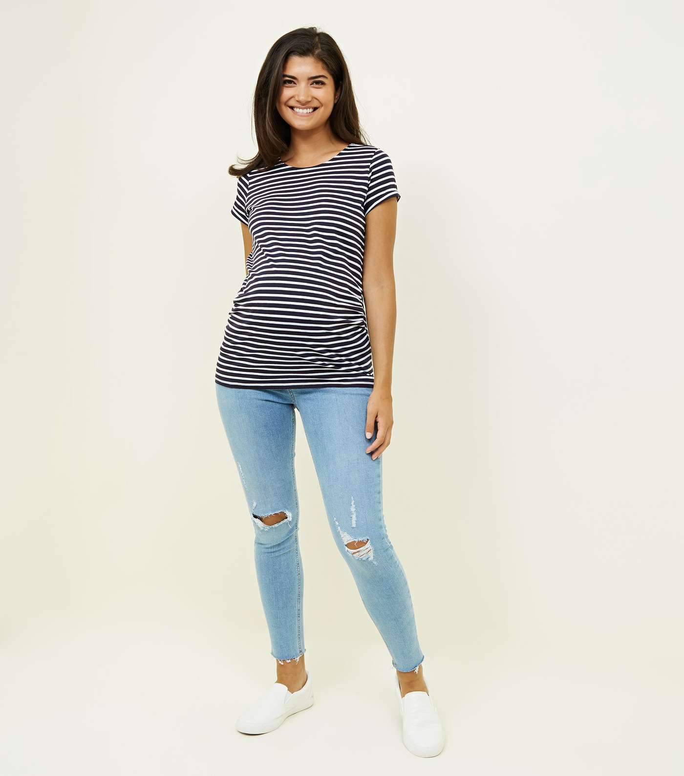 Maternity Blue Stripe Short Sleeve T-Shirt Image 2