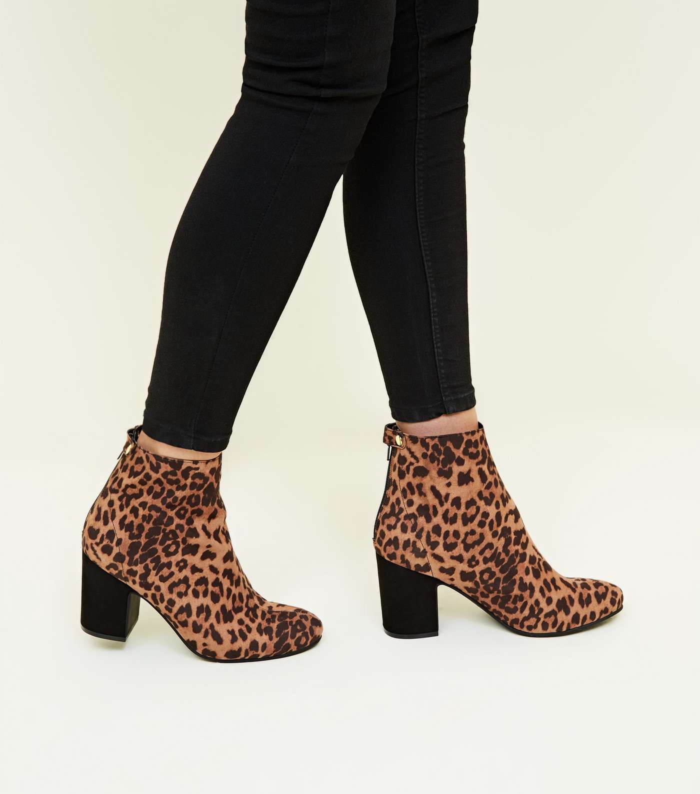 Tan Leopard Print Block Heel Ankle Boots Image 2