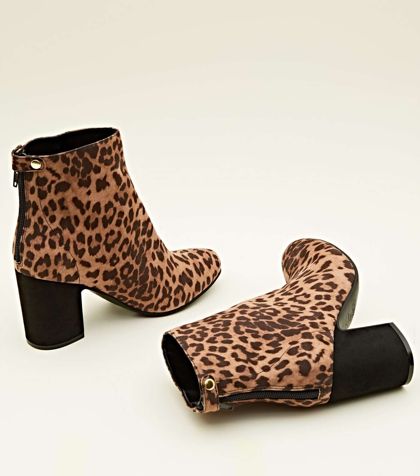Tan Leopard Print Block Heel Ankle Boots Image 4