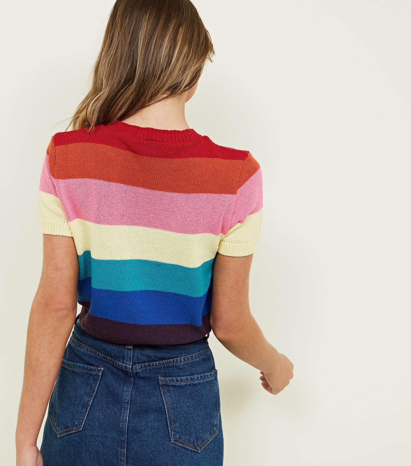 Rainbow Stripe Short Sleeve Crop Jumper Image 3