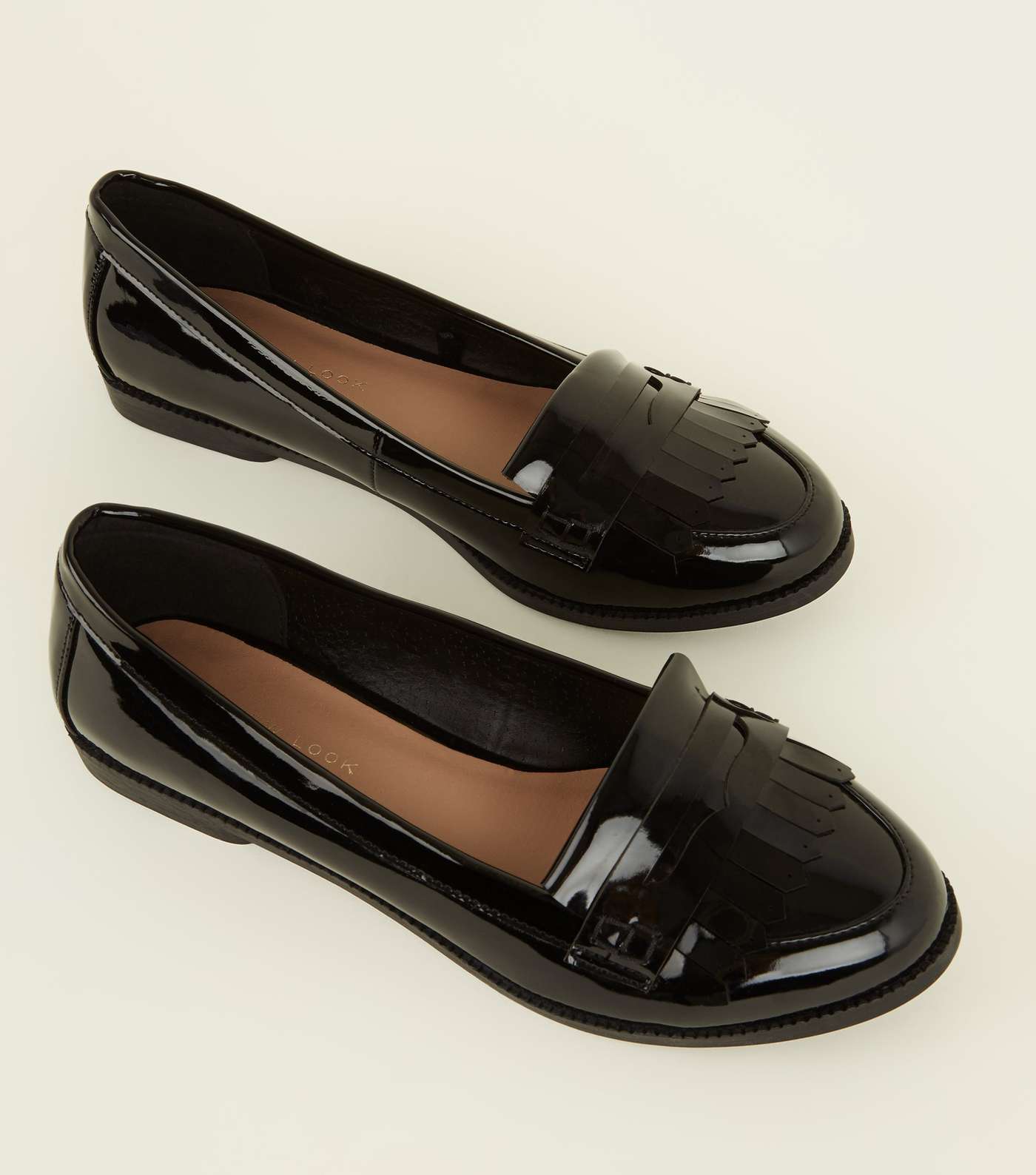 Wide Fit Black Patent Fringe Front Loafers Image 4
