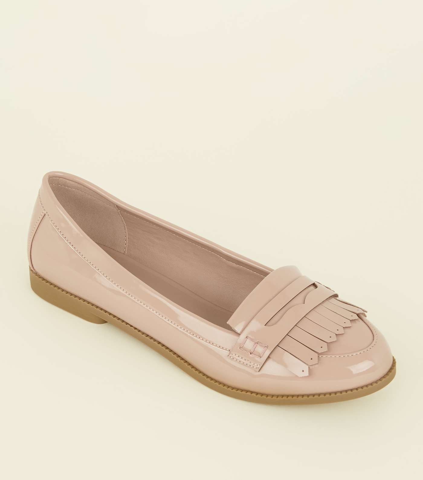 Wide Fit Nude Patent Fringe Front Loafers