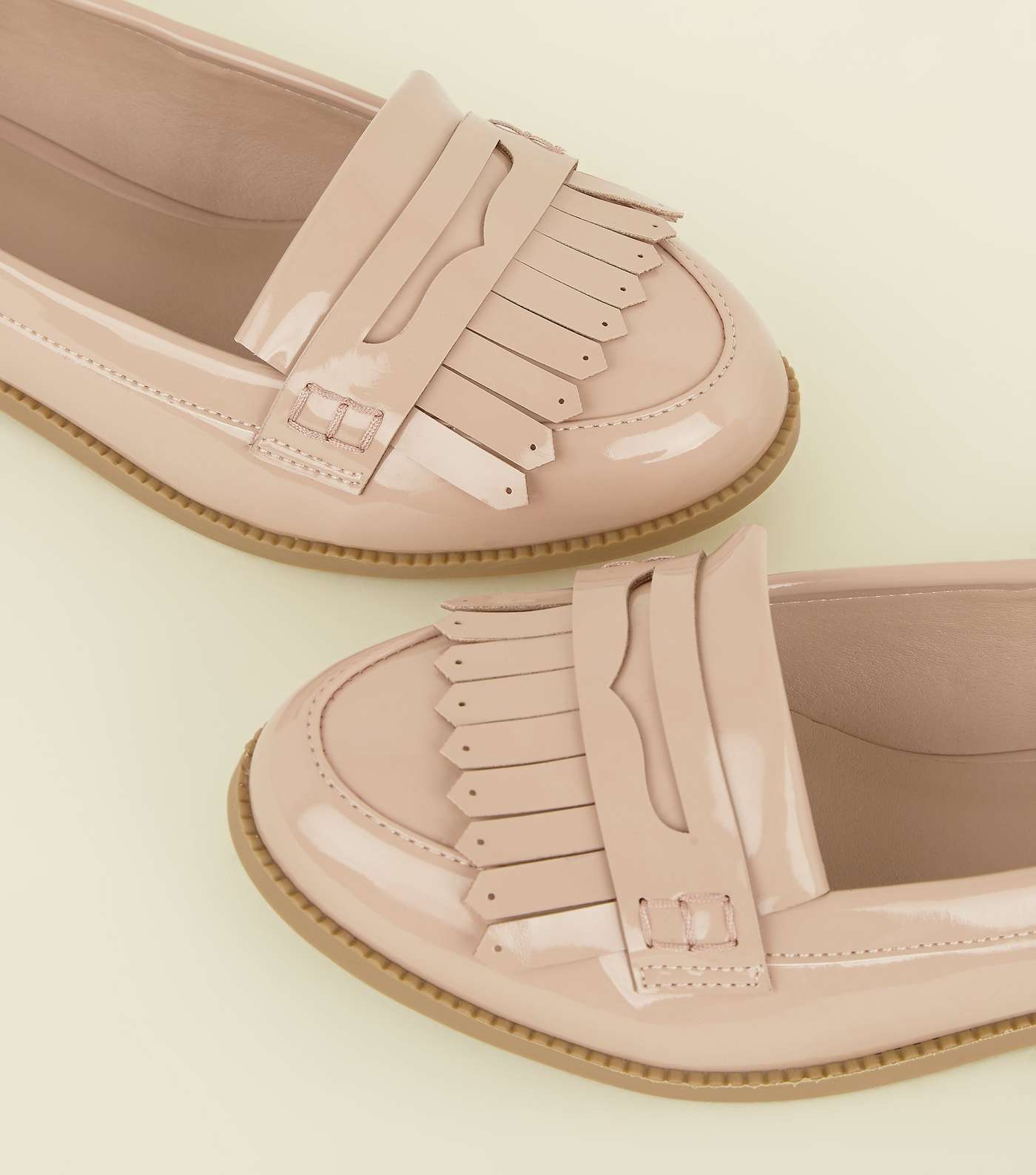 Wide Fit Nude Patent Fringe Front Loafers Image 3