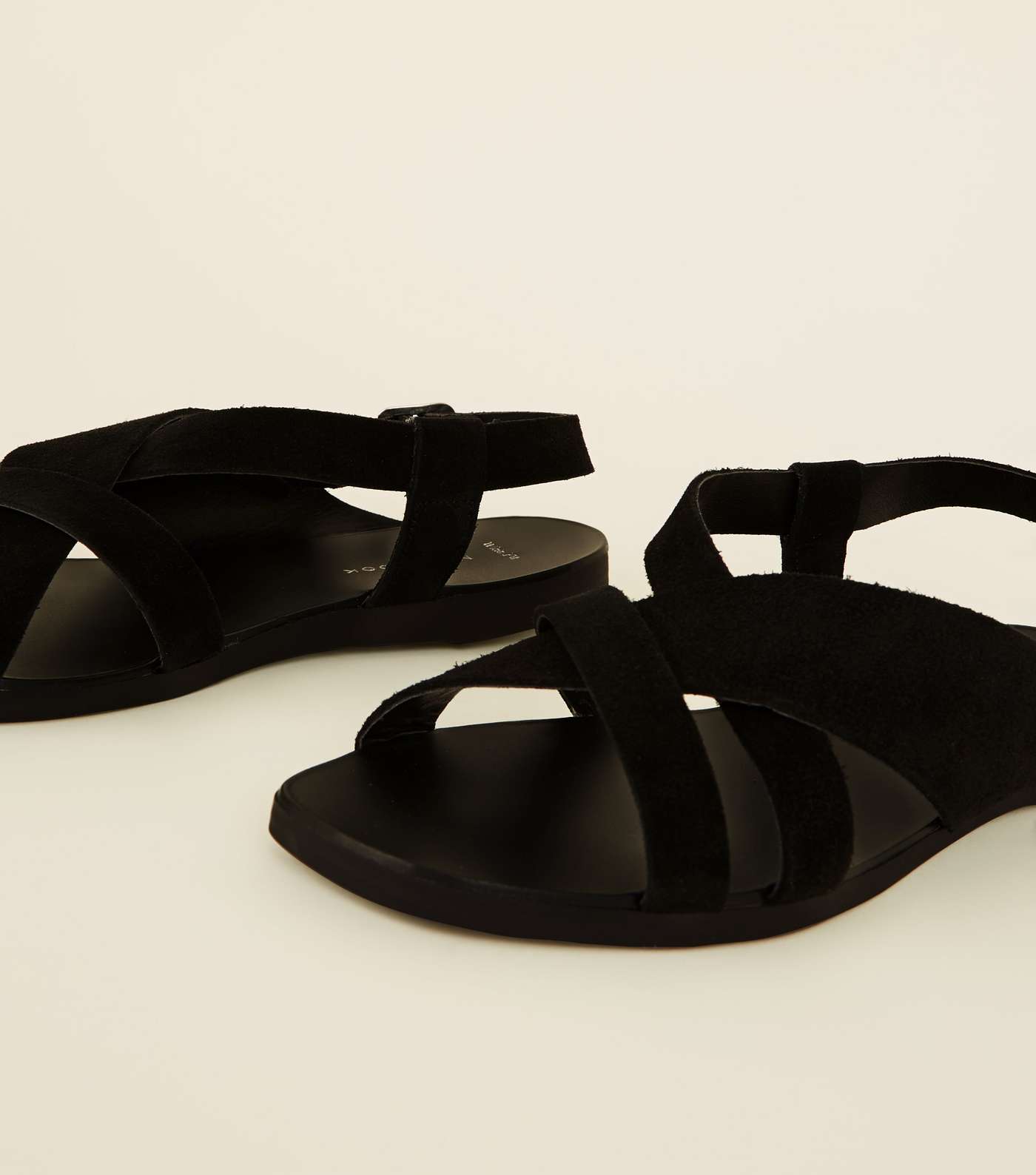 Wide Fit Black Suede Cross Strap Flat Sandals Image 3