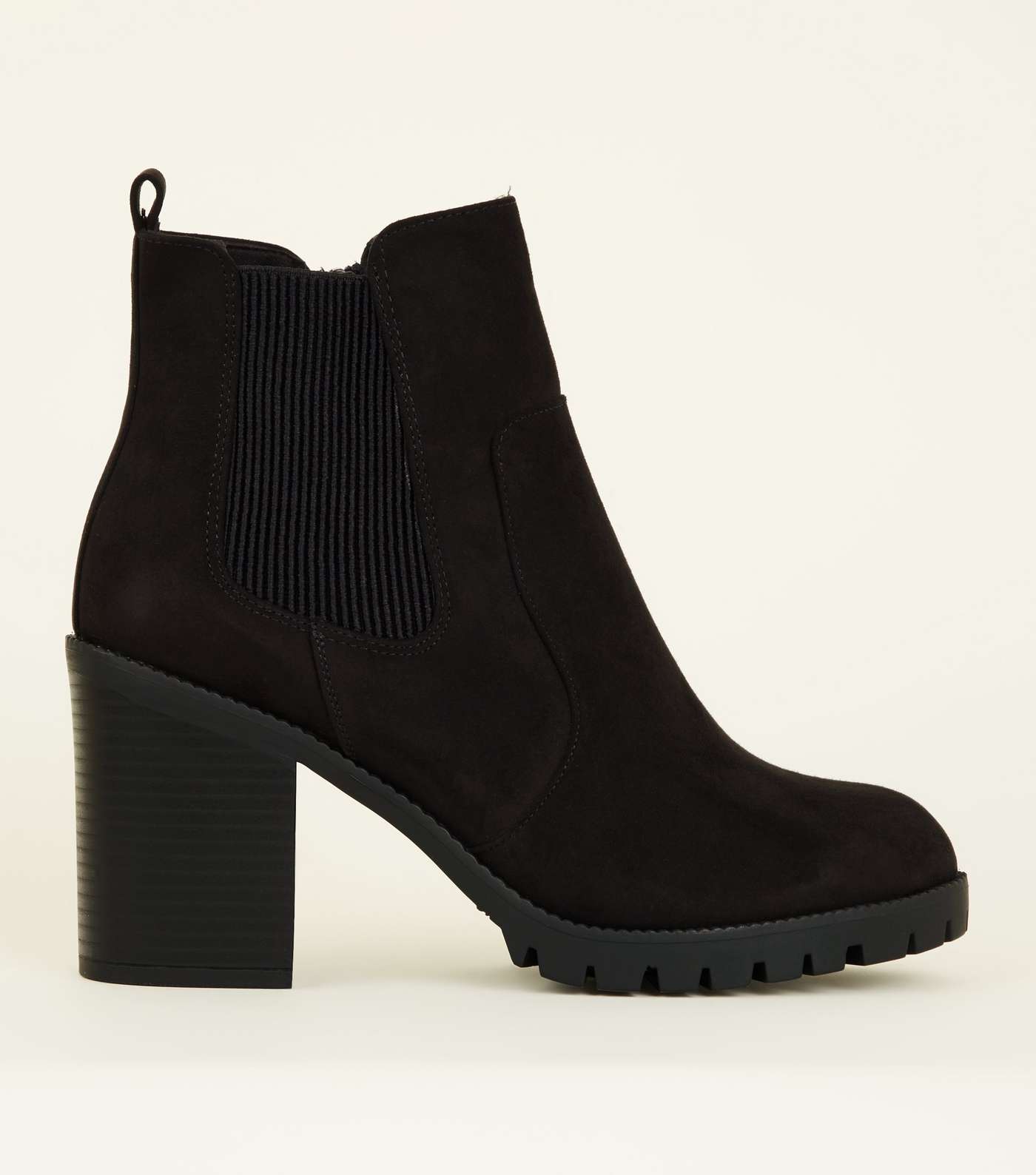 Wide Fit Black Suedette Block Heel Chunky Boots